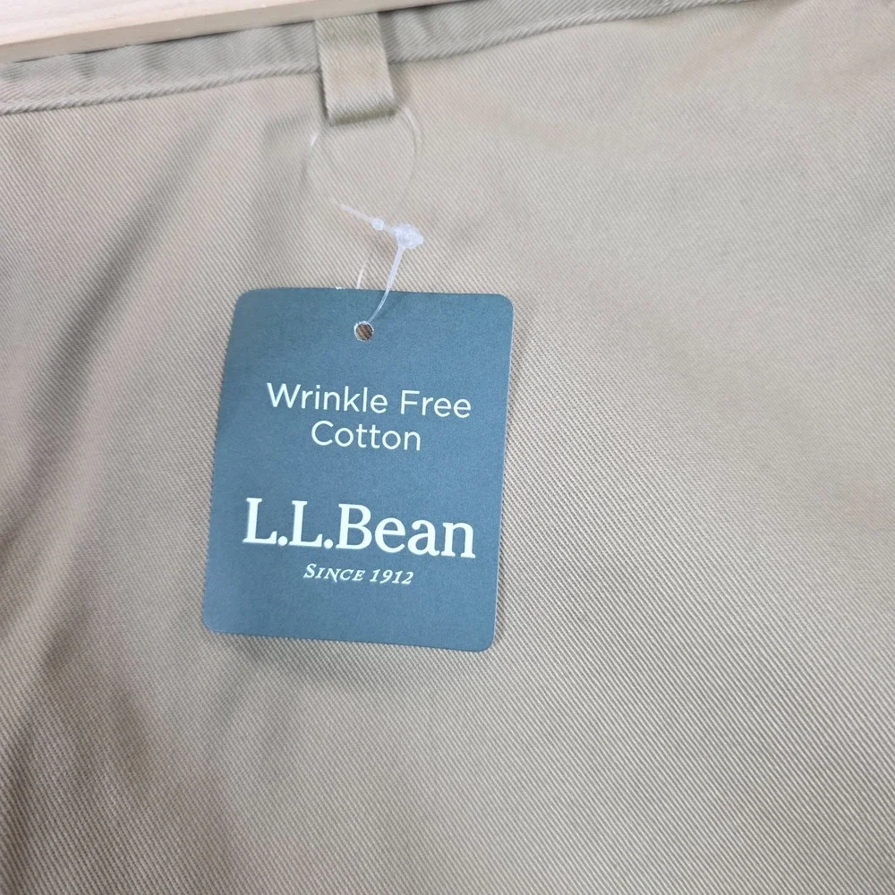 L.L.Bean Pants Mens W46 L29 Beige Wrinkle Free Cotton Pockets Comfort Waist NWT